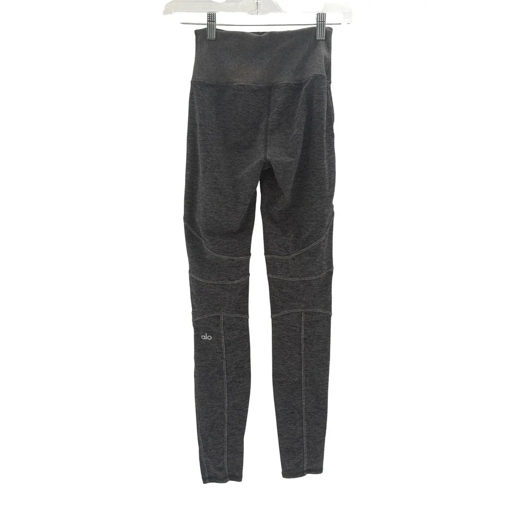 Alo Leggings Revel Fleece Lined Women Size XS Black Gray High‎ Rise